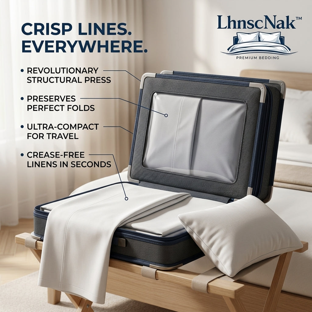 LhnscNak™ Premium Bedding Travel Press Case - Wrinkle-Free Linens Organizer & Rigid Luggage Insert | Ultra-Compact Packing Cube for Sheets, Pillowcases & Luxury Bedding | Crease-Free Travel Solution