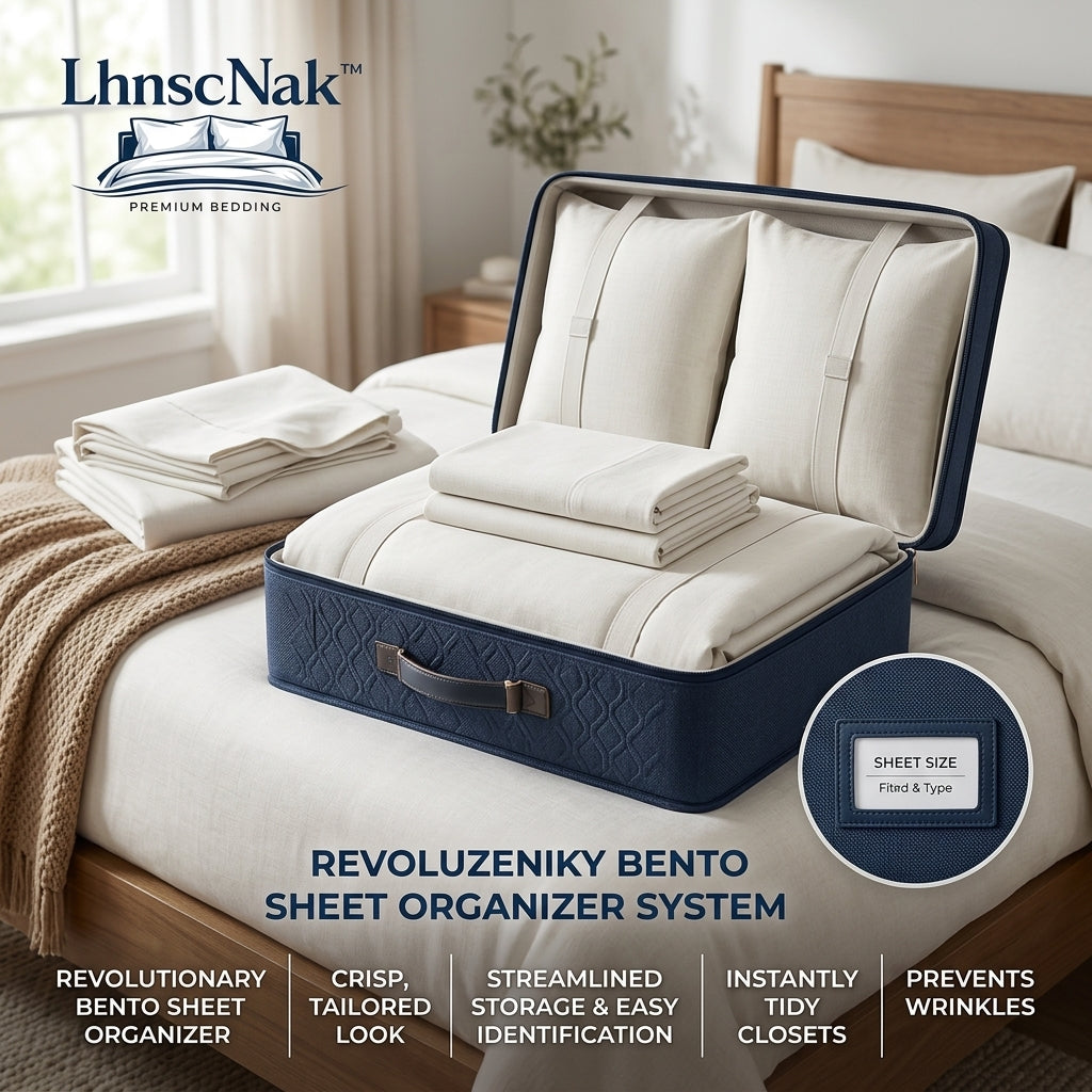 LhnscNak™ Bed Sheet Organizer and Storage - Foldable Linen Organizer for Closet, Heavy-Duty Bed Sheet Keeper with Label Window & Handles, Fits Queen/King Sheet Sets, Duvet Covers, Pillowcases