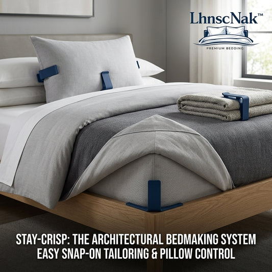 LhnscNak™ Stay-Crisp Architectural Bedmaking System - Premium Snap-On Bed Sheet Tension Clips, Corner Grippers, Blanket & Pillow Control Fasteners for Neat, Hotel-Quality Tailored Bedding
